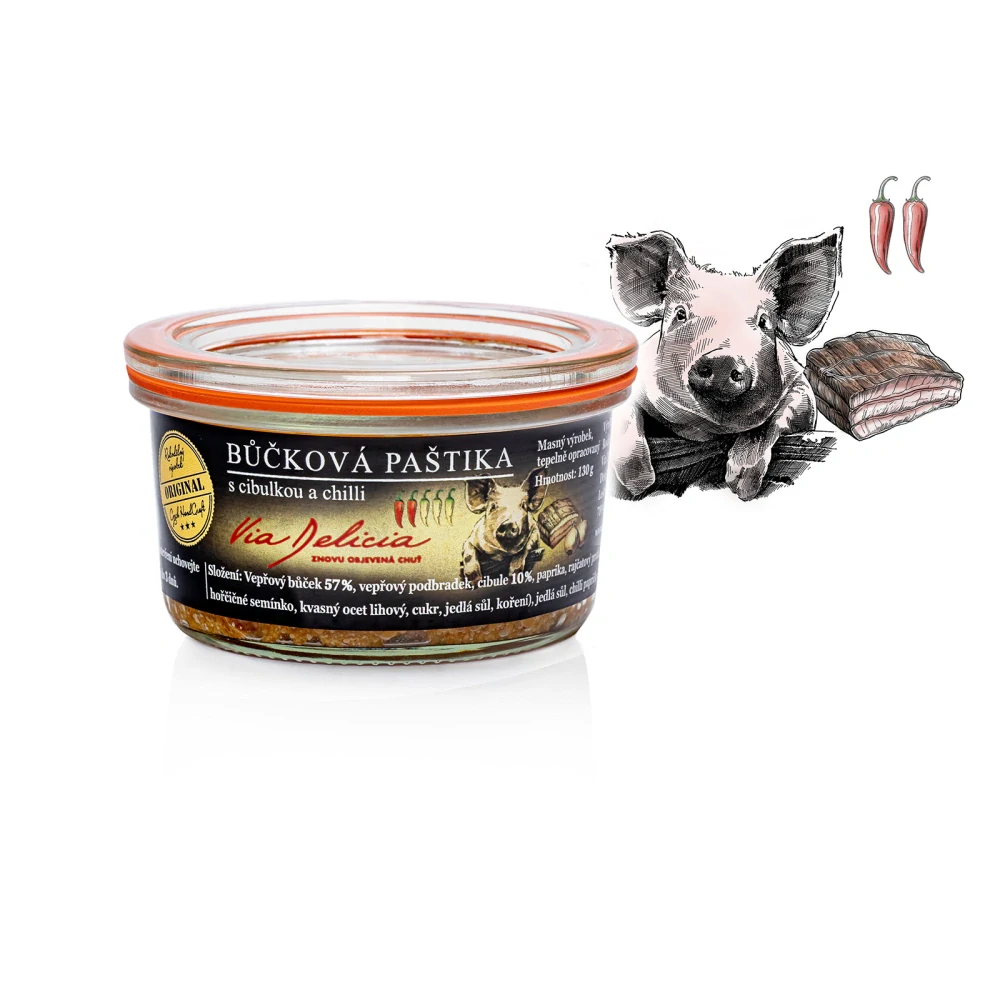 Bůčková paštika s cibulkou a chilli