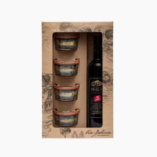 Dárková kazeta 4 zvěřinové paštiky a červené víno